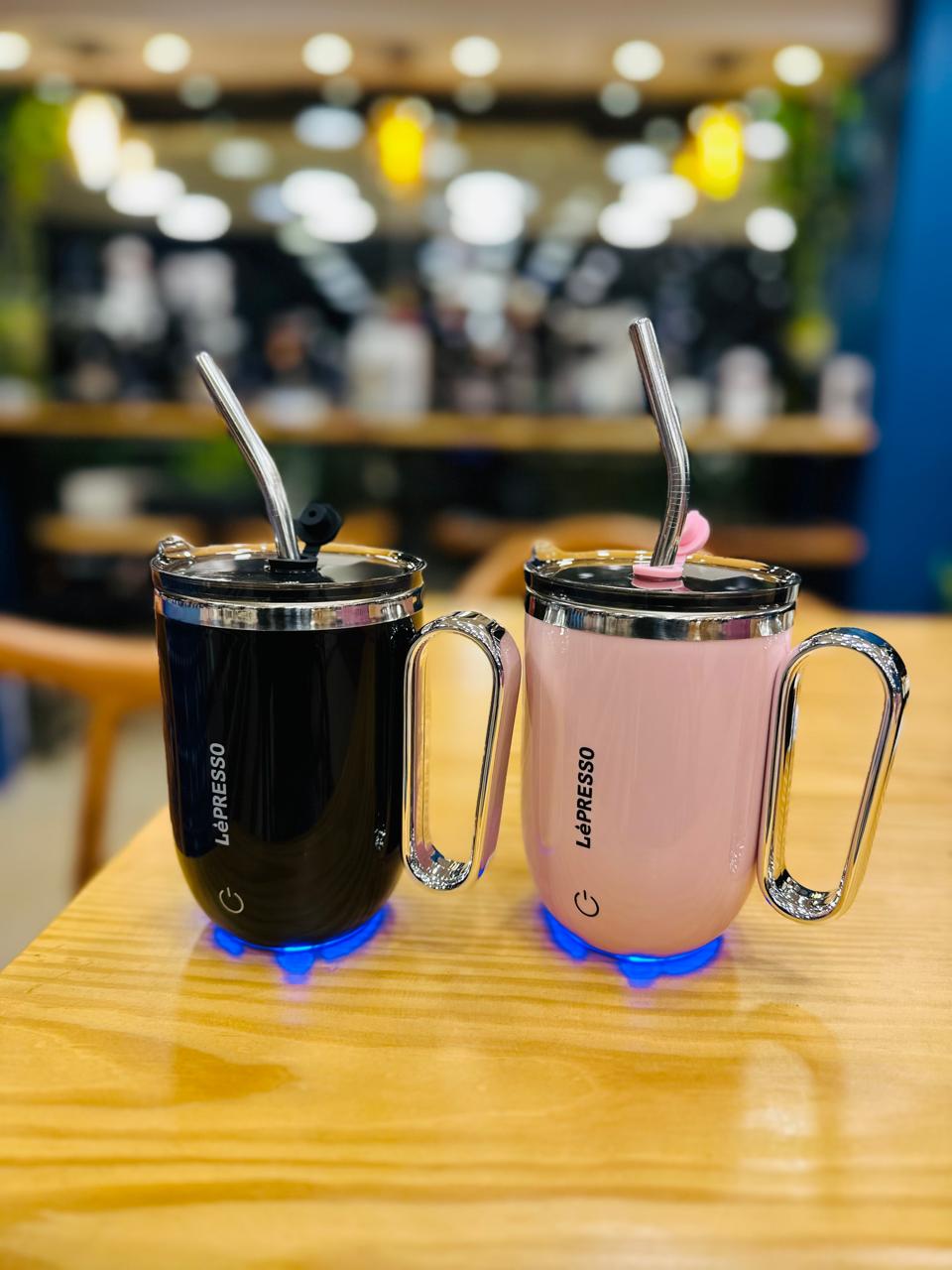Lepresso black magnetic auto stirring mug