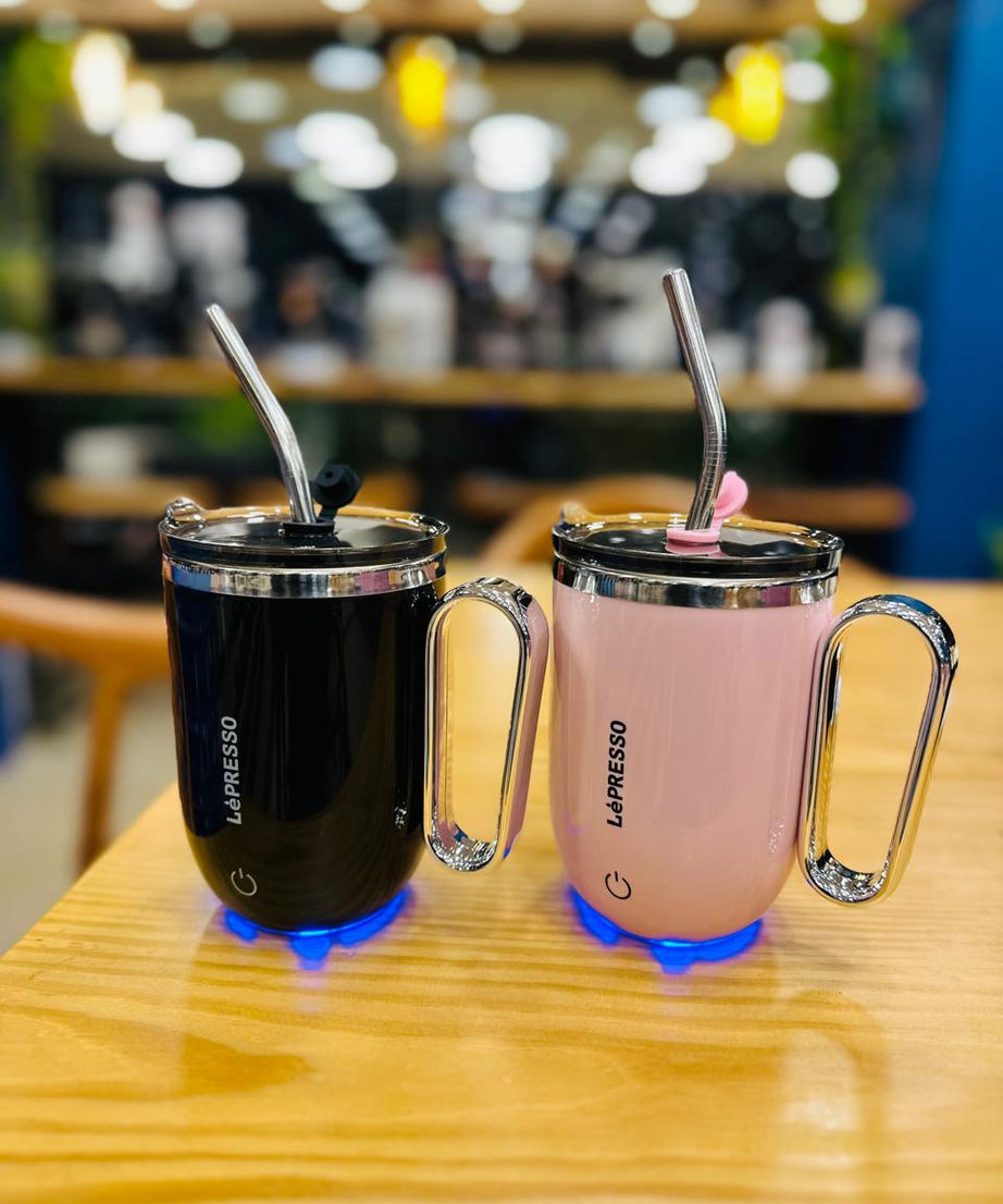 Lepresso pink magnetic auto stirring mug