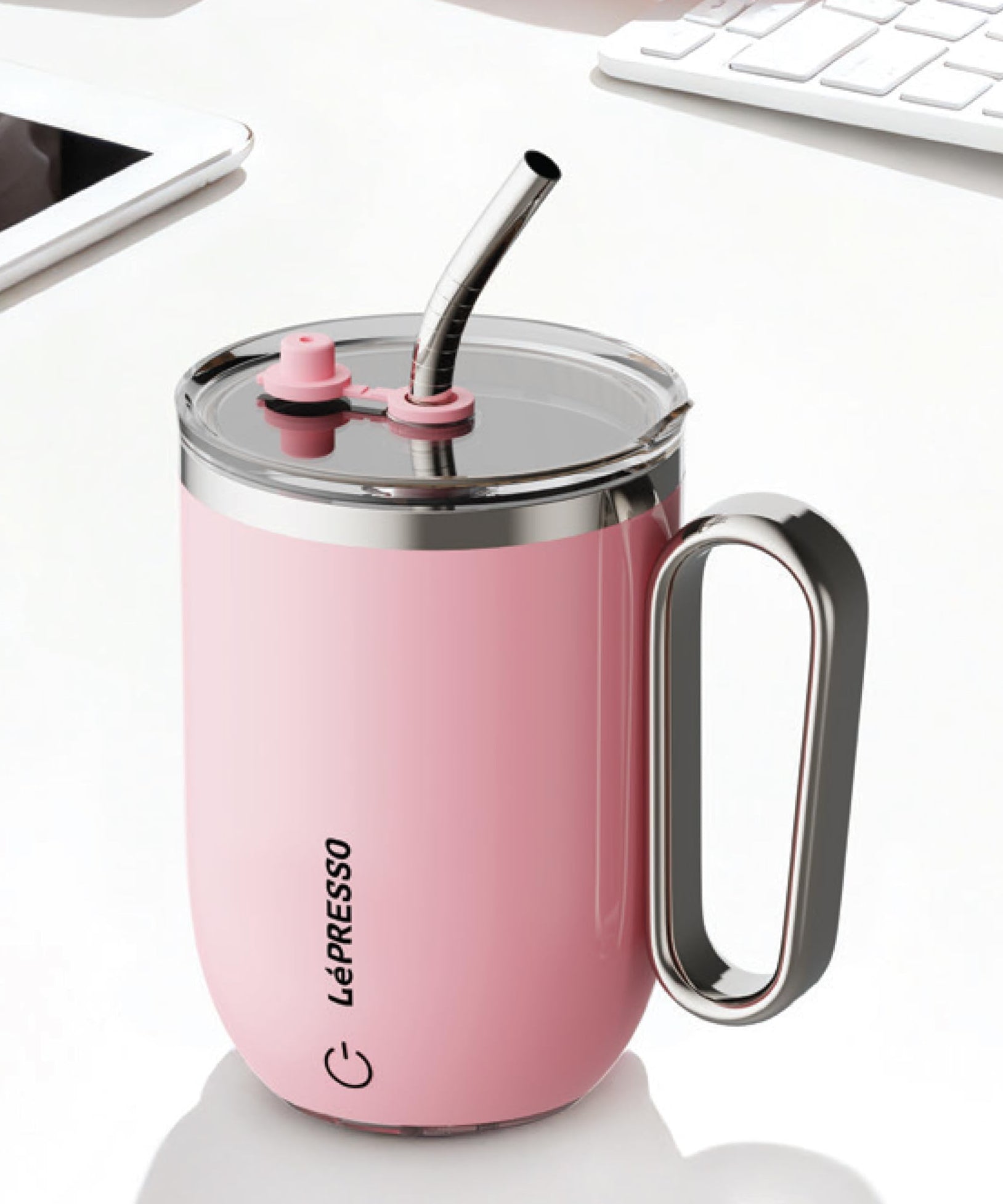 Lepresso pink magnetic auto stirring mug