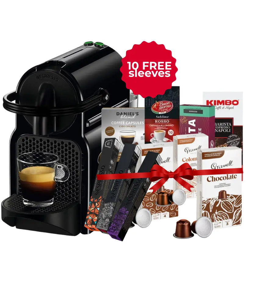 Nespresso Inissia Capsules Machine Black + 100 FREE Coffee Capsules Bundle