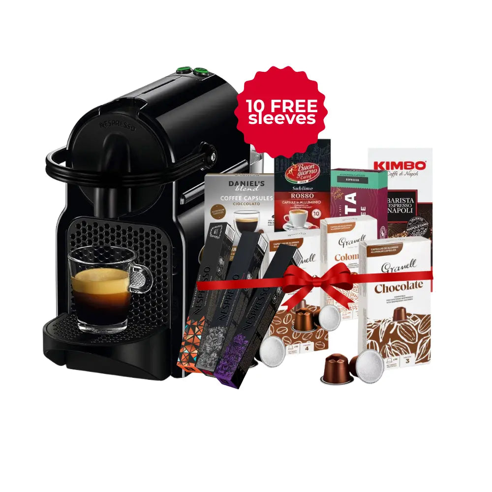 Nespresso Inissia Capsules Machine Black + 100 FREE Coffee Capsules Bundle